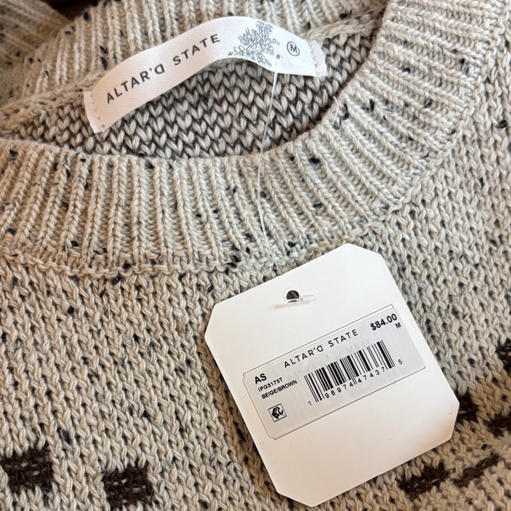 Altar’d State Cozy Cream and Brown Sweater with Boot Design - Picture 7 of 8